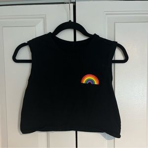 High neck black crop top with Rainbow decal